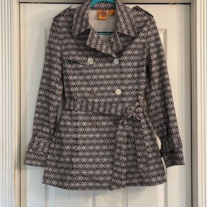 Tory Burch Brown and White Geometric Trench Coat